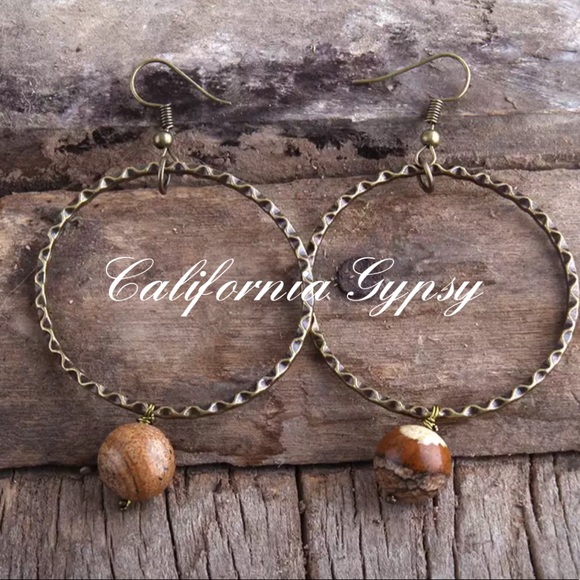 Jewelry - Western boho hoop jasper stone earrings